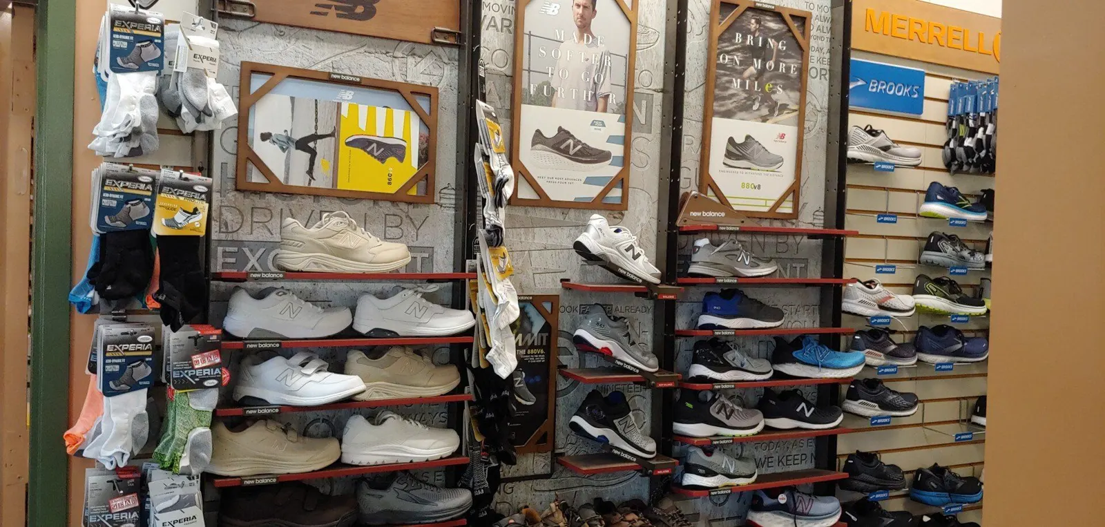 Inside Snyderman's Shoes: a kids' Keen display and walls of shoes
